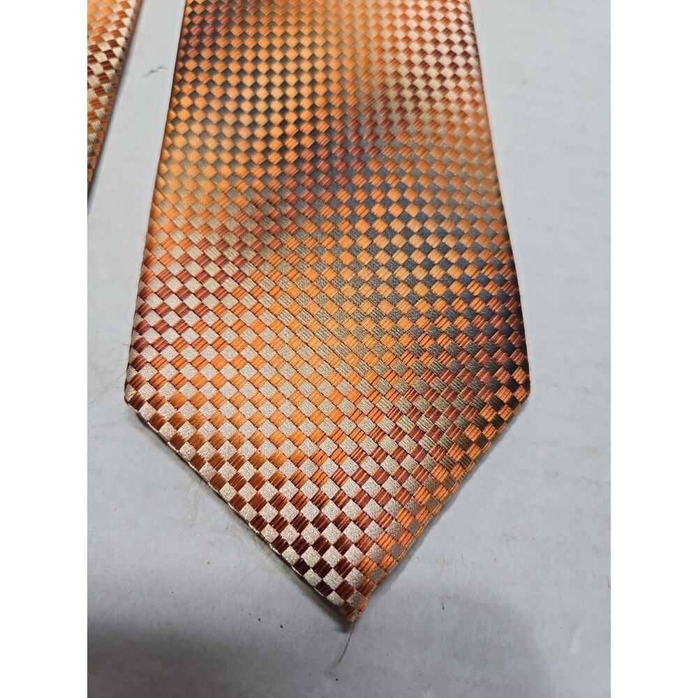 Madison Men's Necktie Burnt Orange, Checked 59" L - 3 1/8" W